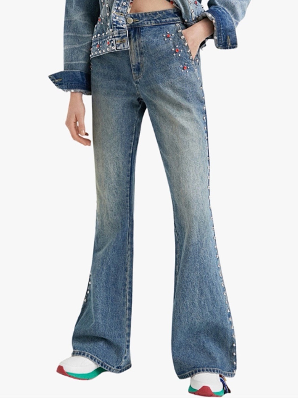 NWT DESIGUAL x Johnson Hartig Keith studded crystal Y2K style flare jeans S
